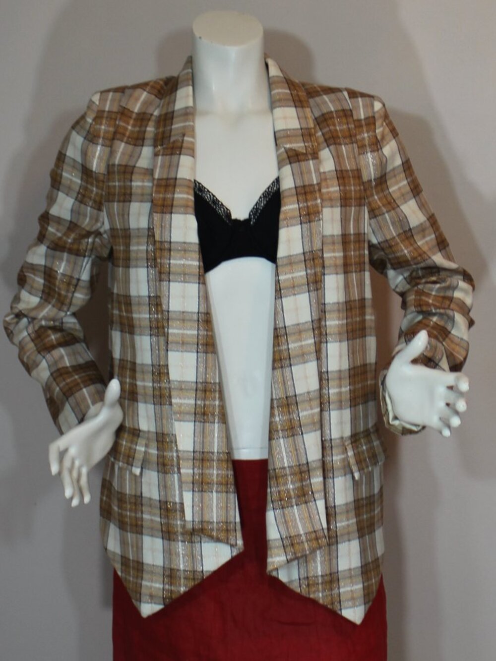 Greylin Plaid Blazer beige brown lined Anthropology size Small